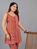 Women’s Dusty Rose Floral Embroidered Co-Ord Set with Matching Pants