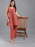 Women’s Dusty Rose Floral Embroidered Co-Ord Set with Matching Pants