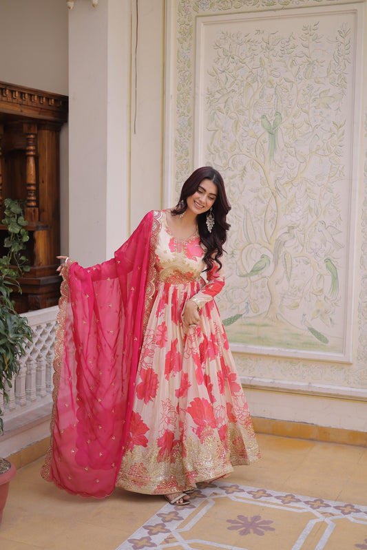 Ziromi Digital Print Sequin Embroidered Party Gown With Dupatta