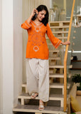 Orange Embroidered Top with White Palazzo Pants – Women's Co-Ord Set