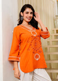 Orange Embroidered Top with White Palazzo Pants – Women's Co-Ord Set