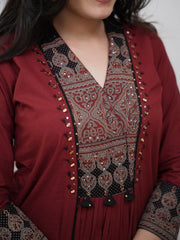 Elegance A Line Kurti With Original Mirror Work Kurti Pant Set