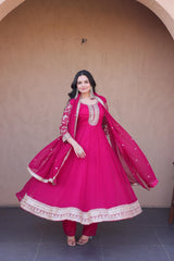 Pinky Silk Embroidery Coding Anarkali Suit