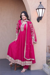 Pinky Silk Embroidery Coding Anarkali Suit