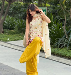 Malai Embroidery Cotton Kurti With Farsi Salwar Set