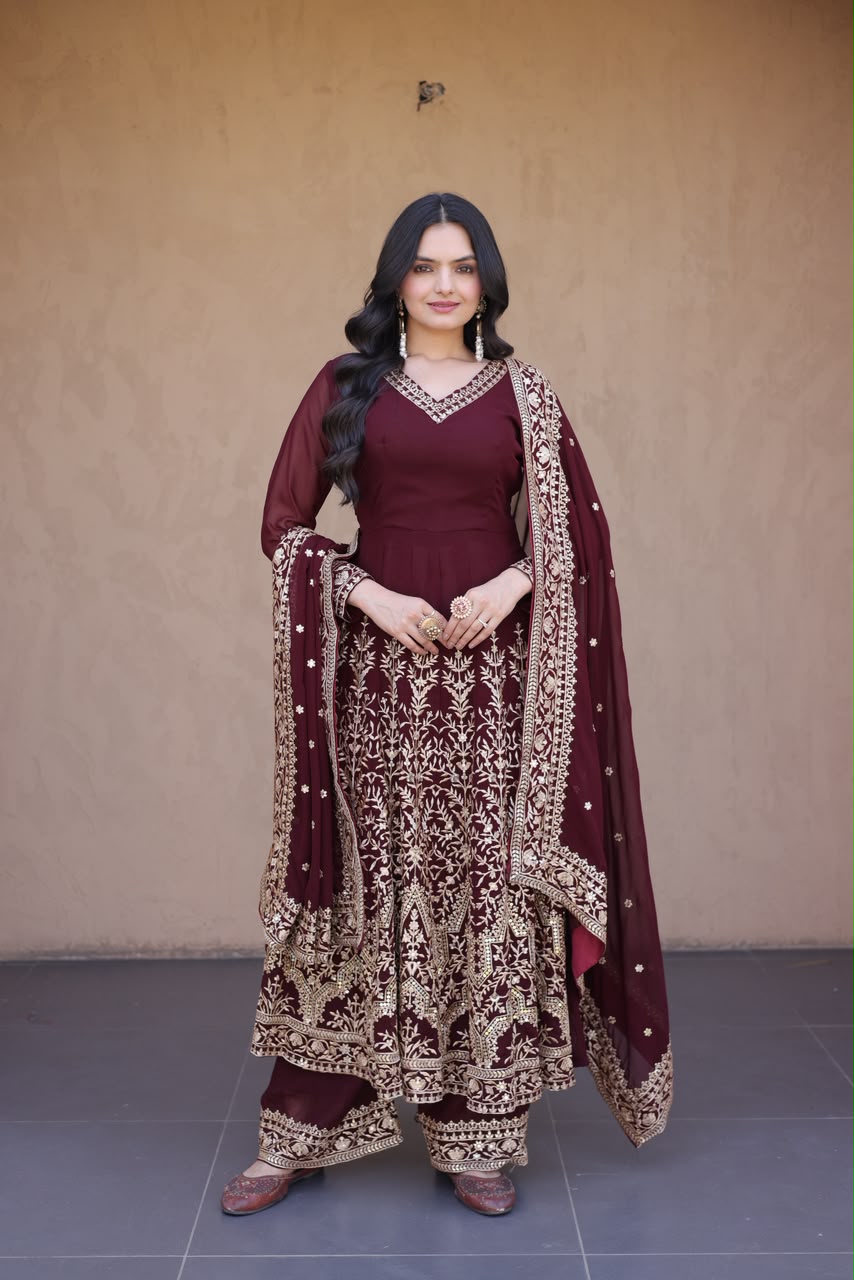 Kara Premium Embroidery Coding Anarkali Suit