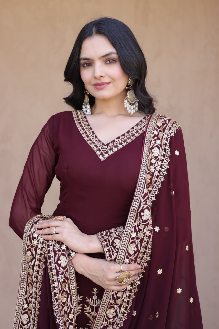 Kara Premium Embroidery Coding Anarkali Suit
