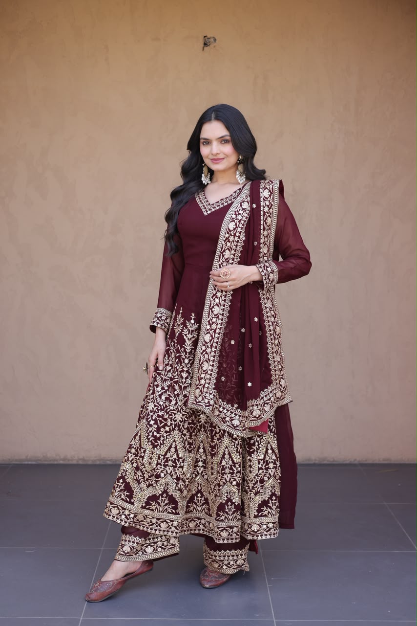 Kara Premium Embroidery Coding Anarkali Suit