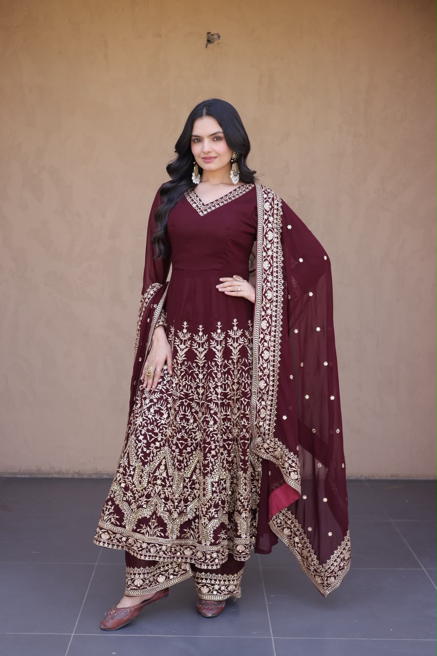 Kara Premium Embroidery Coding Anarkali Suit