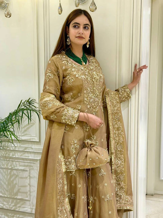 Designer Party Wear Look Moss Silk Top & Palazzo With Dupatta set