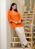 Orange Embroidered Top with White Palazzo Pants – Women's Co-Ord Set