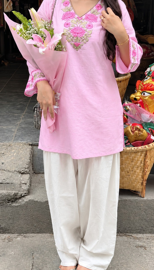 Pink Floral Embroidered Co-Ord Set for Women
