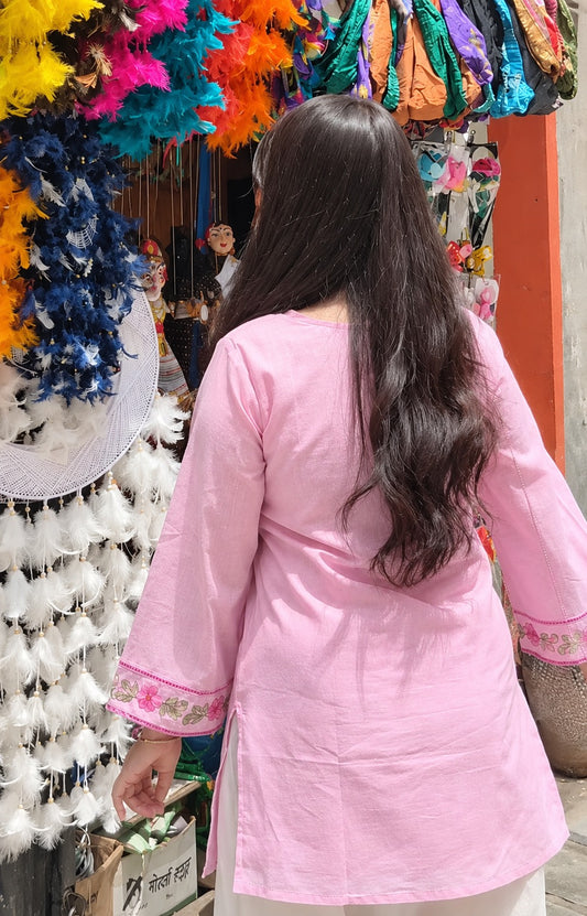 Pink Floral Embroidered Co-Ord Set for Women