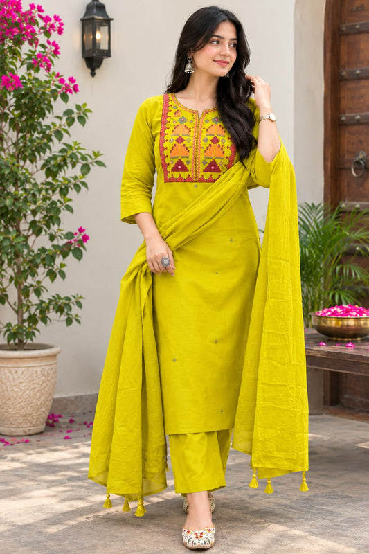 Embroidered Cotton Kurti Pant Set