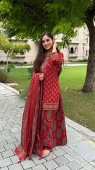 Meen Cotton Short Kurta With Palazzo and Dupatta