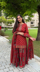 Meen Cotton Short Kurta With Palazzo and Dupatta