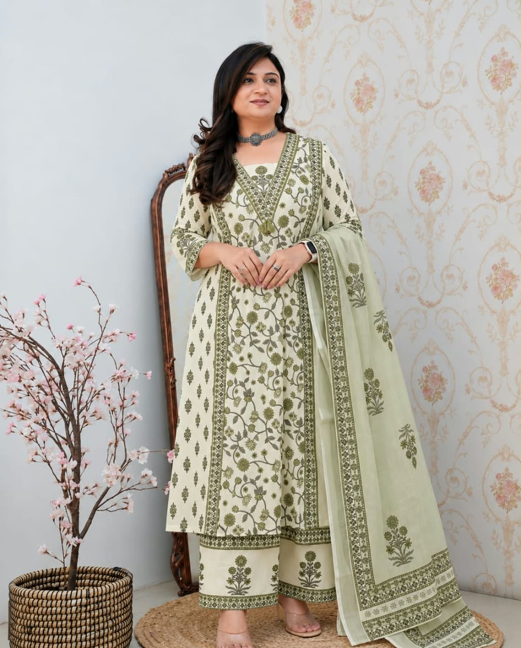 Elegant Green Color Kurti Pant Set