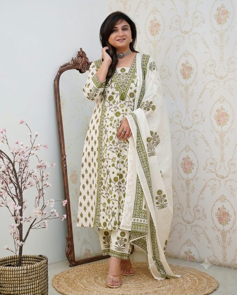 Elegant Green Color Kurti Pant Set