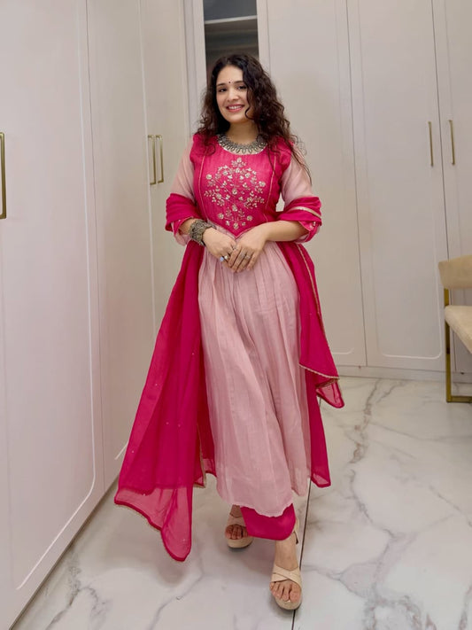 Elegance Anarkali Kurti With HandWork Pant Set