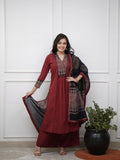 Embroidered A Line Kurti With Original Mirror Work Kurti Pant Set