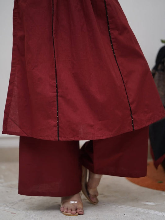 Elegance A Line Kurti With Original Mirror Work Kurti Pant Set