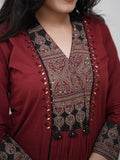 Embroidered A Line Kurti With Original Mirror Work Kurti Pant Set