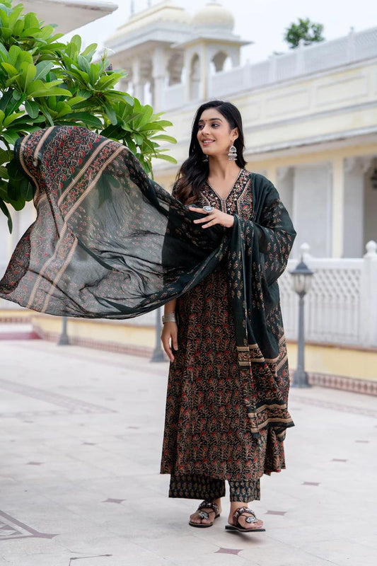 Jaipuri Cotton Print With Work and Dupatta