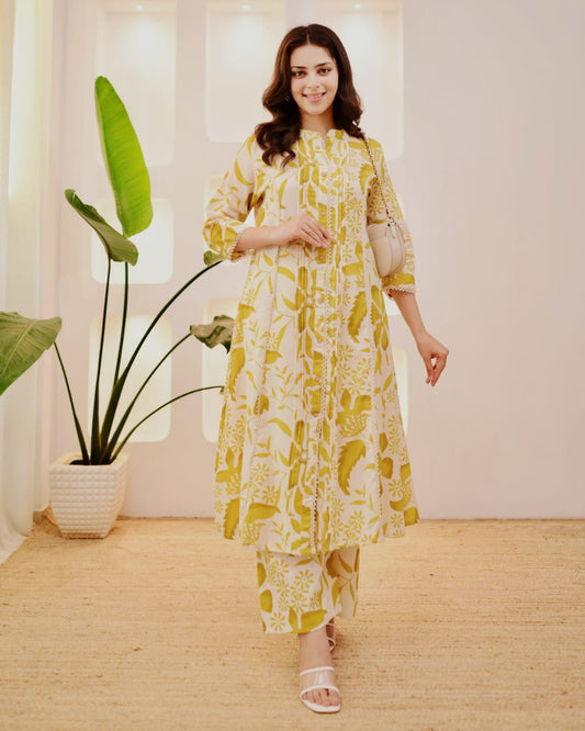 Nisha Premium Cotton A line Kurta With Pant Set