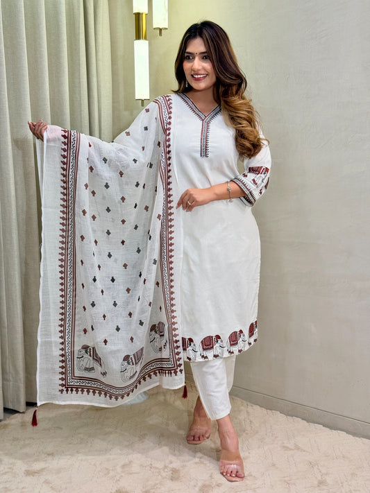 Milina Embroidered Cotton Kurti Pant Set