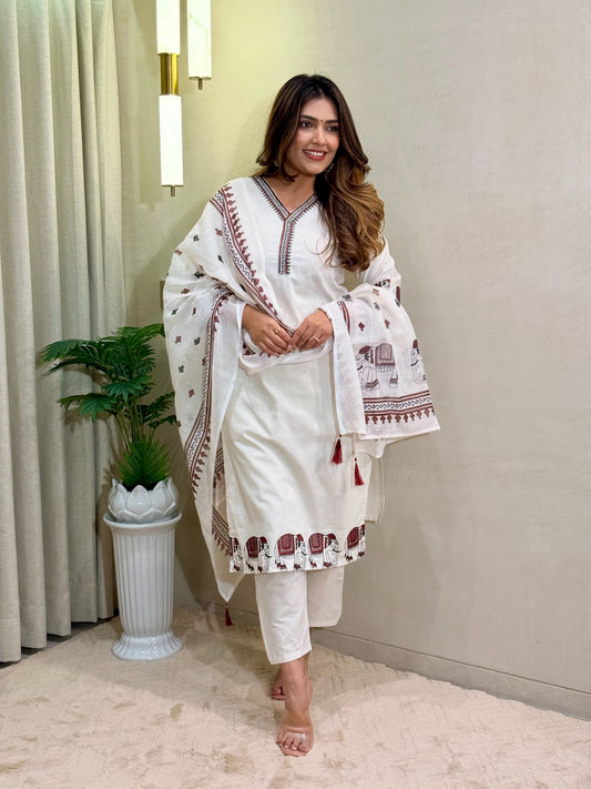 Milina Embroidered Cotton Kurti Pant Set