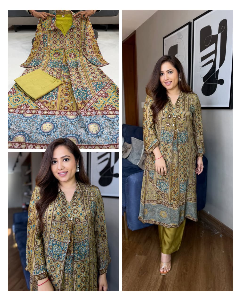 Freya Pure Natural Crape Ajrakh Print Cord Set
