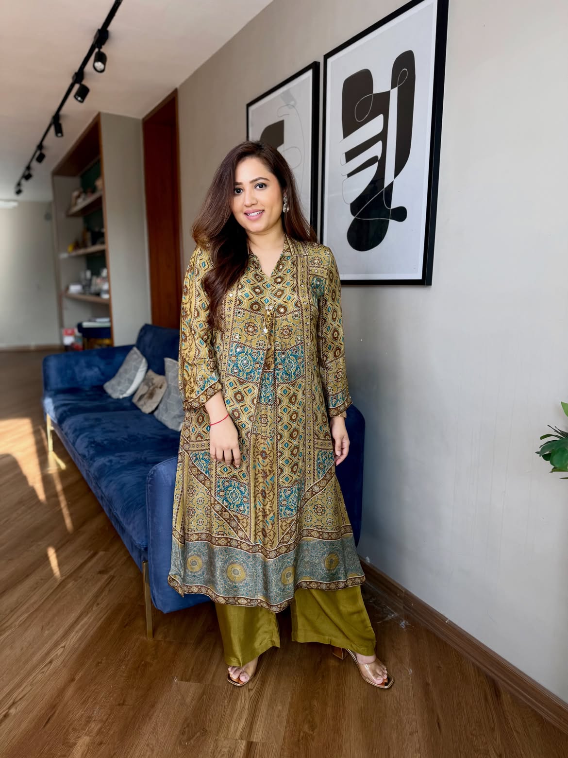 Freya Pure Natural Crape Ajrakh Print Cord Set