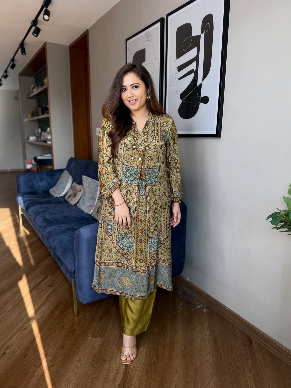 Freya Pure Natural Crape Ajrakh Print Cord Set