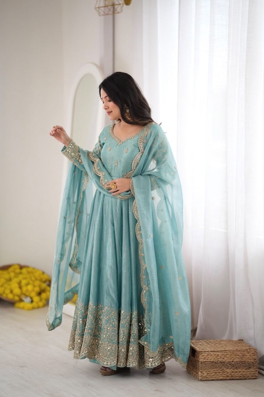 Fendy Silk Embroidery Coding Anarkali Suit