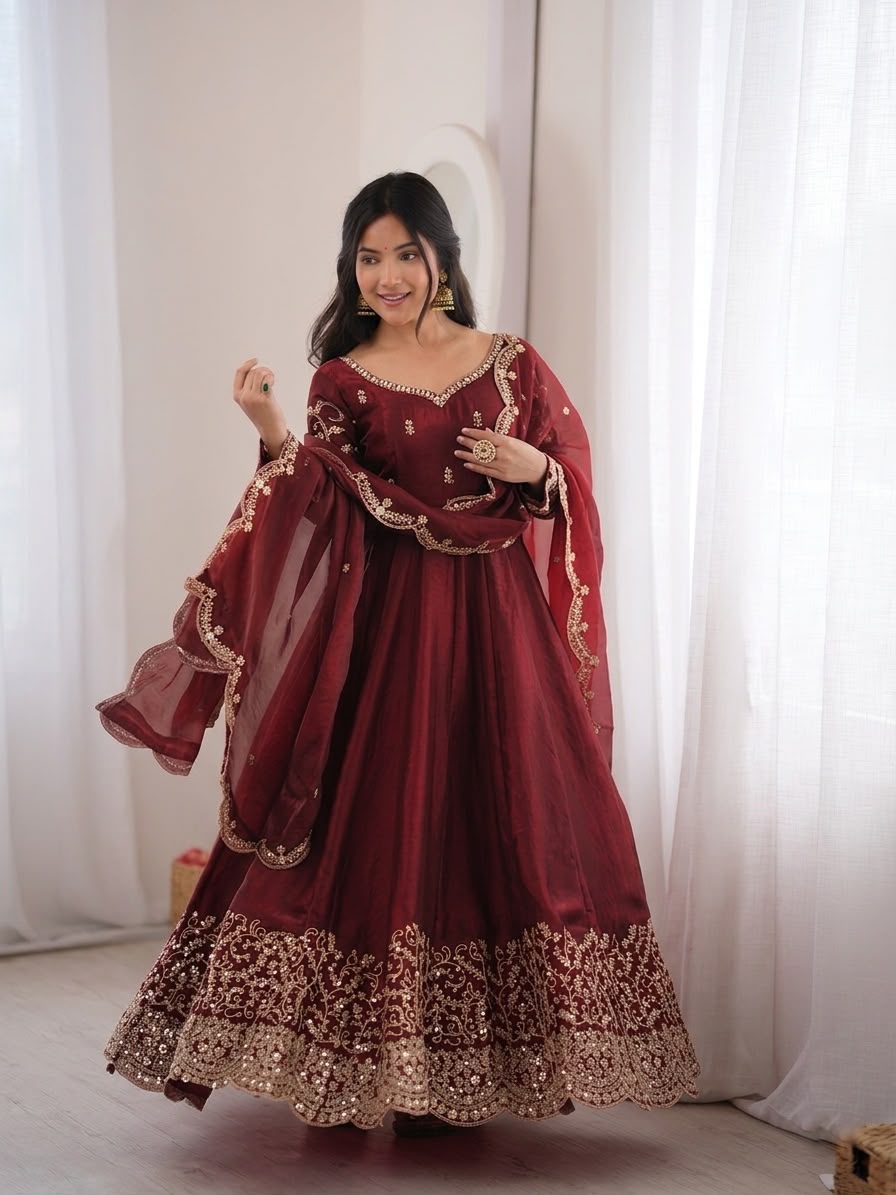 Satakshi Silk Embroidery Coding Anarkali Suit