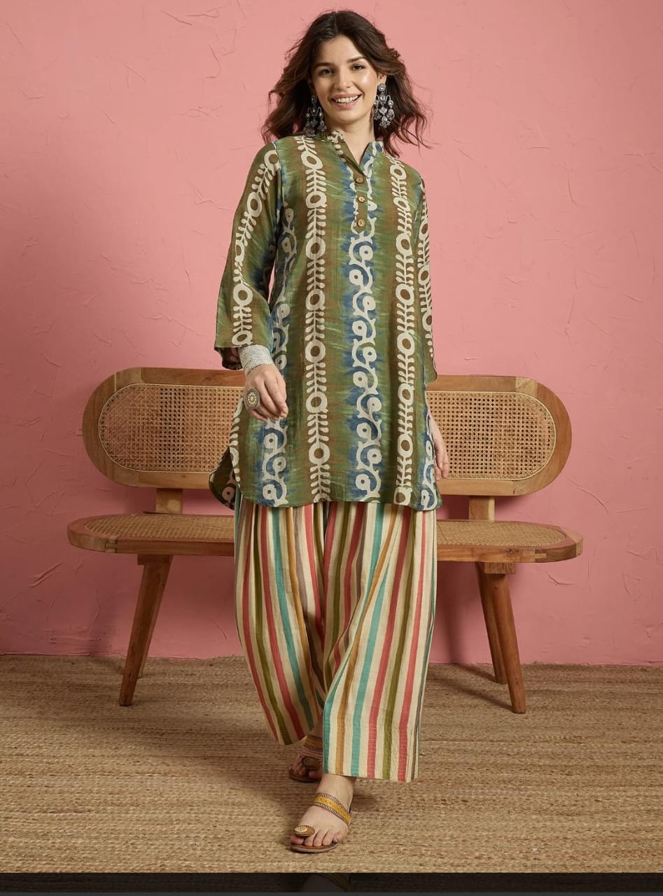 Traditional Multicolor Kurti Pair With Farsi Salwar