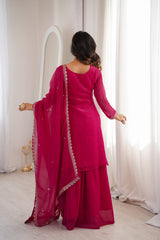 Designer Traditional Party Wear Soft Silk Top & Sharara With Dupatta set