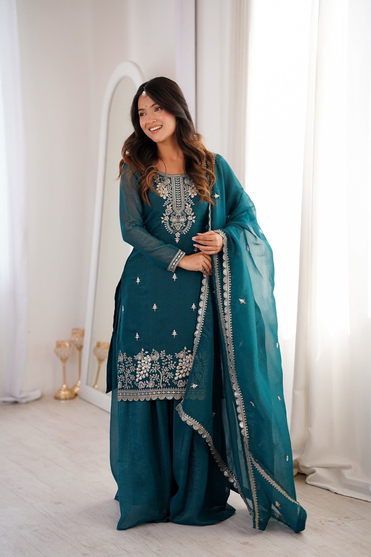 Designer Party Wear Soft Silk Top & Sharara With Dupatta set