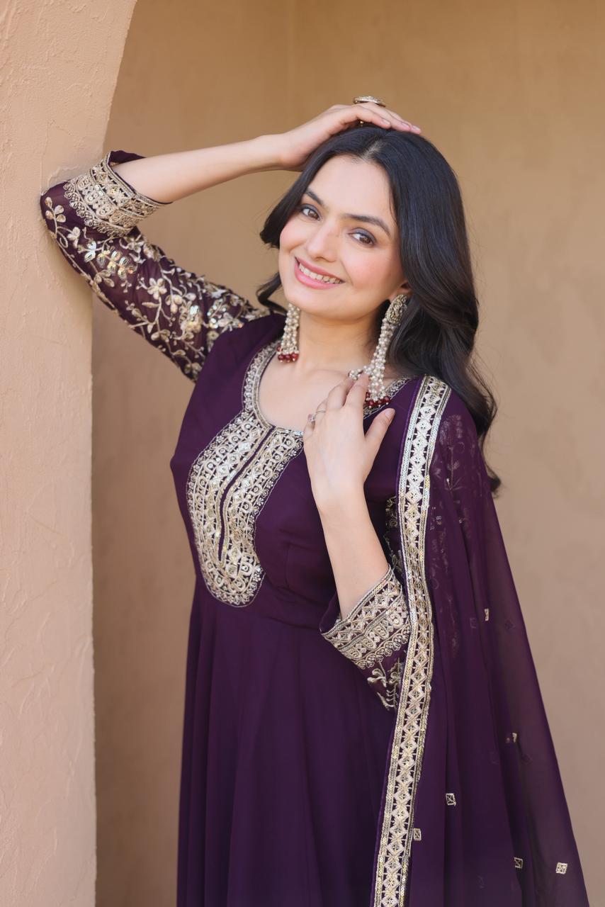 Kyra Silk Embroidery Coding Anarkali Suit
