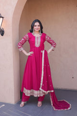 Pinky Silk Embroidery Coding Anarkali Suit