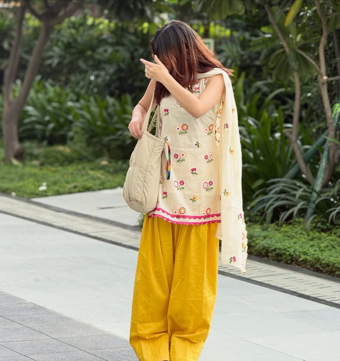 Malai Embroidery Cotton Kurti With Farsi Salwar Set