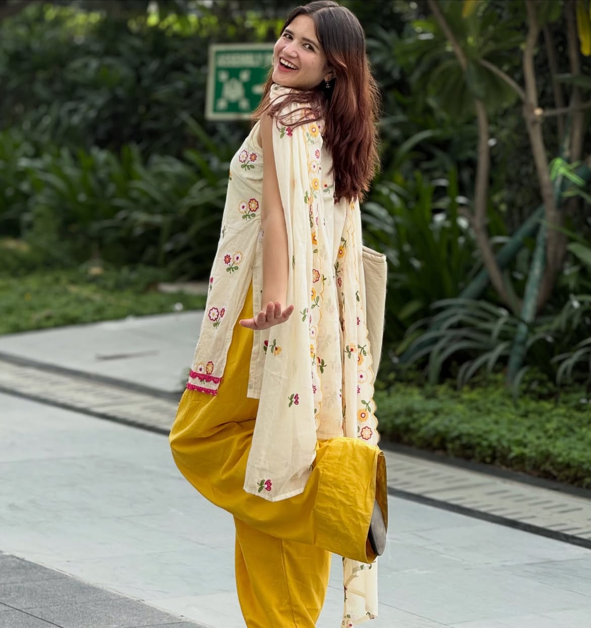 Malai Embroidery Cotton Kurti With Farsi Salwar Set