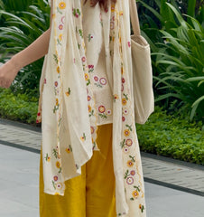 Malai Embroidery Cotton Kurti With Farsi Salwar Set