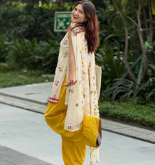 Malai Embroidery Cotton Kurti With Farsi Salwar Set