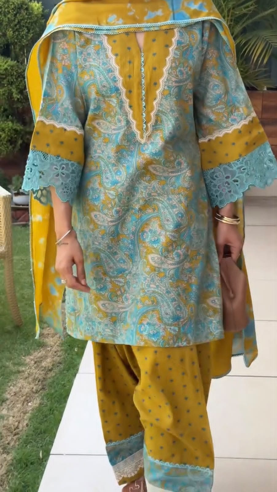 Maini Pur Printed  Embroidered Cotton Kurti Pant Set